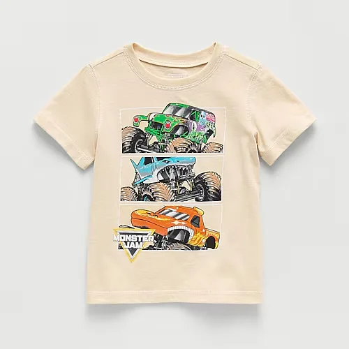 Toddler Boys Crew Neck Short Sleeve Regular Fit Monster Jam Graphic T-Shirt, 2t, Beige