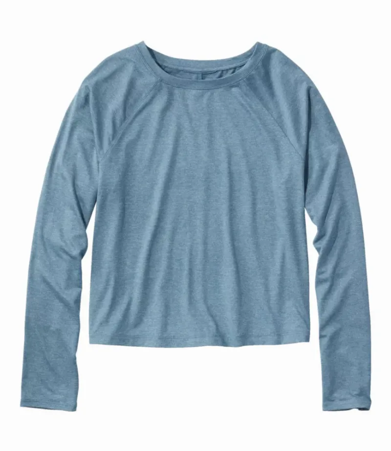 L.L.Bean Women's Movement Essential Tee, Long-Sleeve Cropped Iron Blue Extra Large, Polyester Blend L. L.Bean