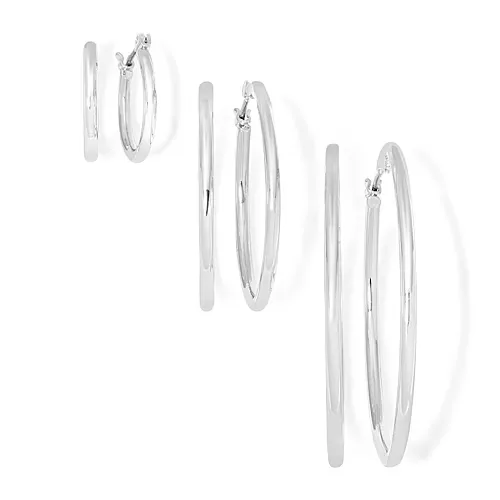 Mixit Womens Hypoallergenic 3 Pair Earring Set, One Size, Silver