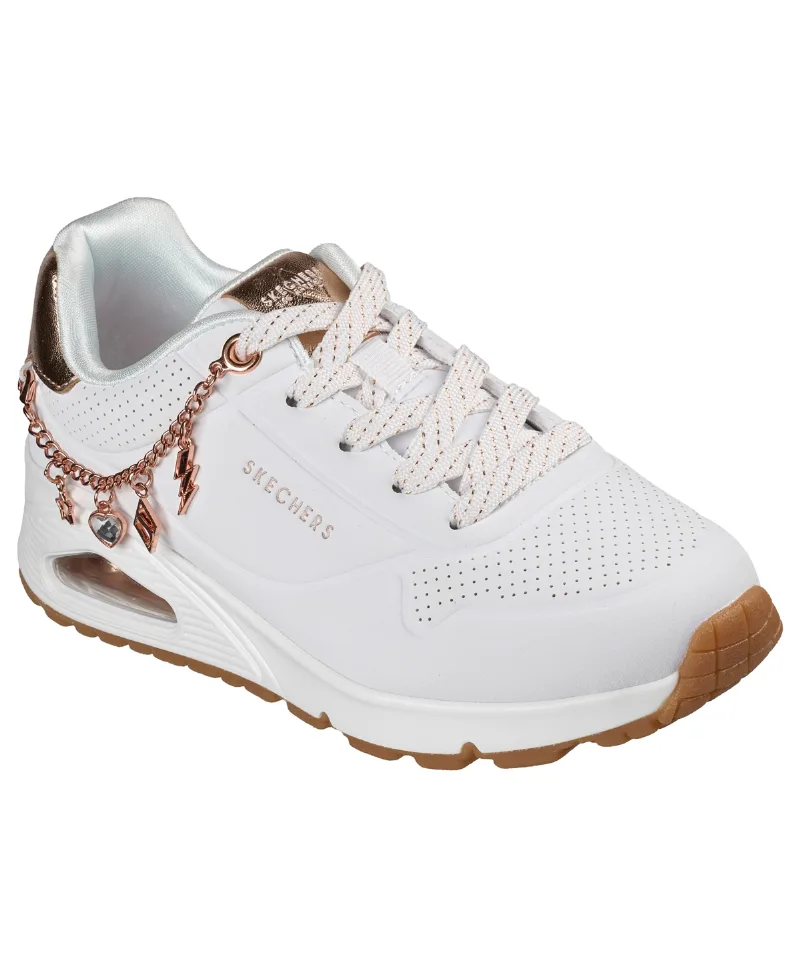 Skechers Little Girls Uno Gen1 - She's Charming Lifestyle Sneakers from Finish Line - White, Rose Gold