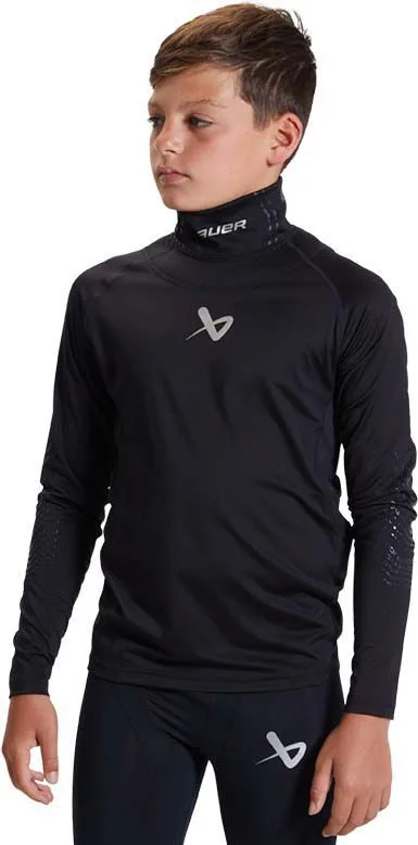 Bauer Youth LS Cut-Resistant Neck Protect Base Layer, Medium, Black