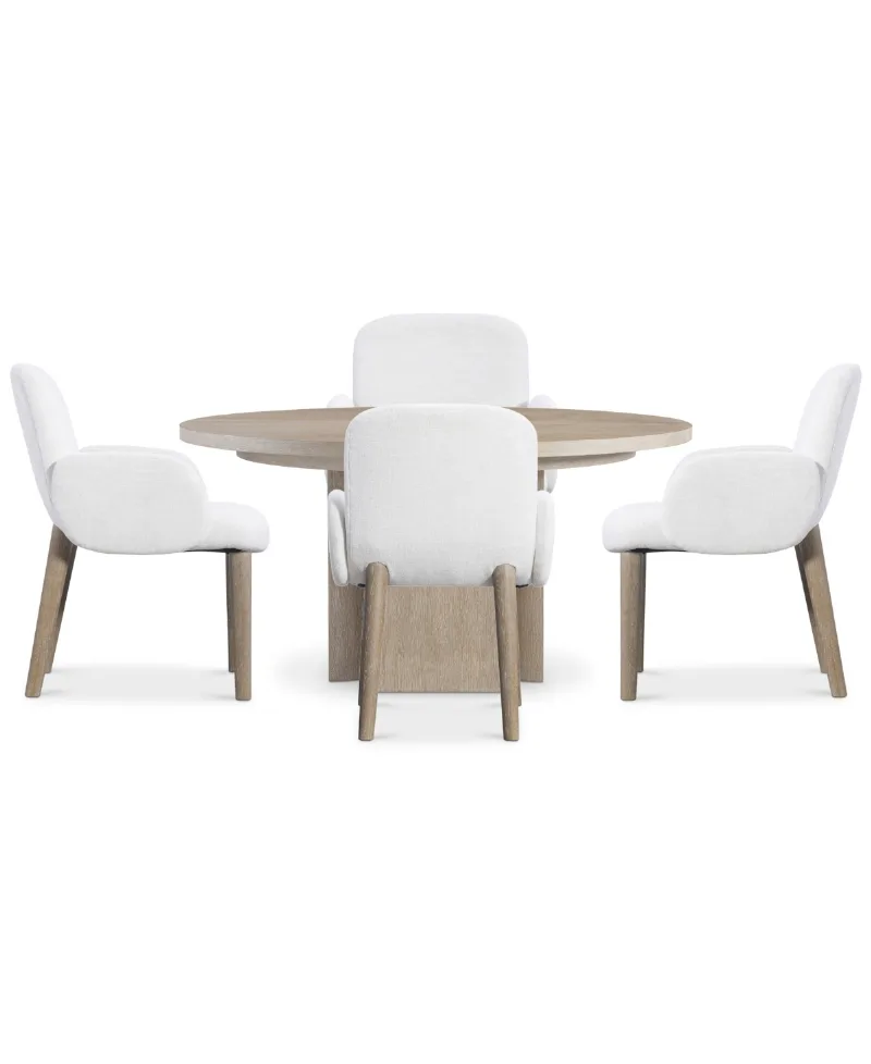 Bernhardt 5-Pc. Wood Loggia Dining Set Round Table and Arm Chairs - Medium Brown, White
