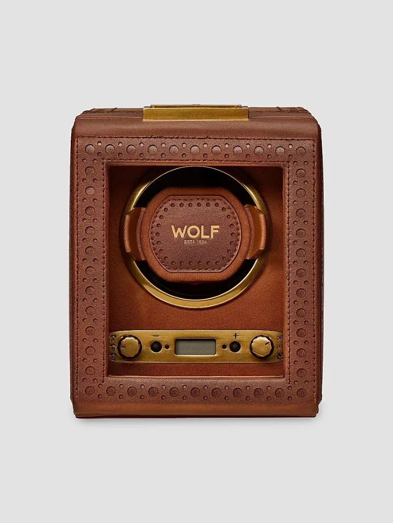 Wolf Designs Brogue Single Watch Winder - Burnished Brown