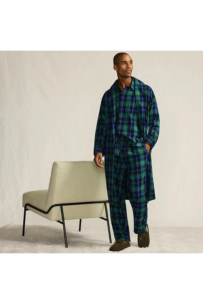 Men's Flannel 3 Piece Pajama Set - Lands' End - Green - S