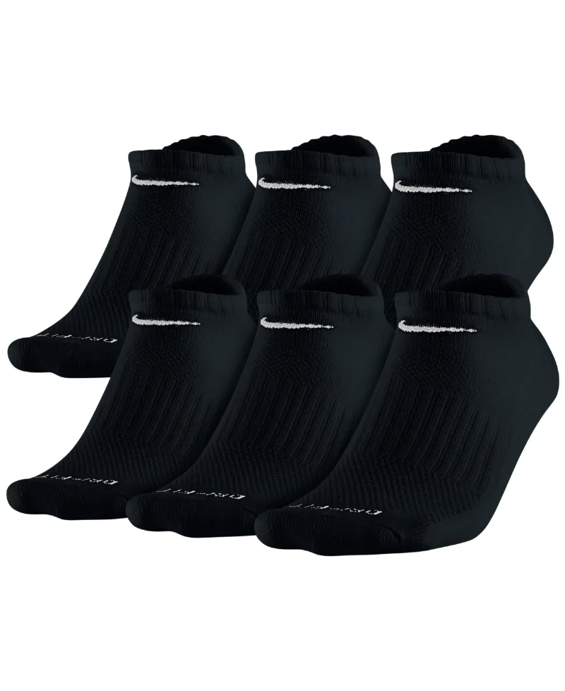 Nike Unisex Everyday Plus Cushioned Training No-Show Socks 6 Pairs - Black