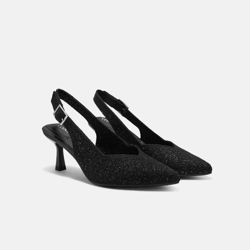 VIVAIA Pointed-Toe Slingback Heels (Addison)|SILVER BLACK|US 5