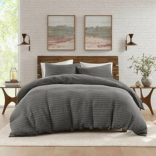 Woolrich Lyon Waffle Washed 3-pc. Easy Care Duvet Cover Set, One Size, Black