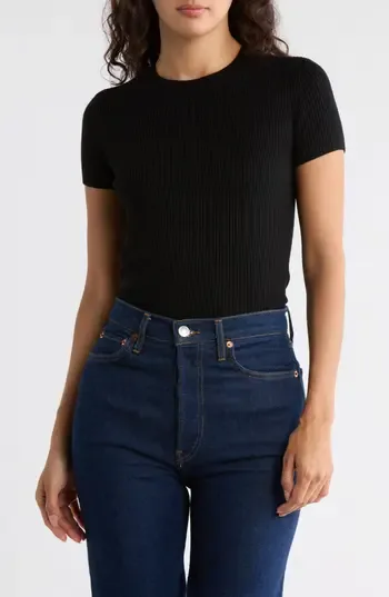 Leith Compact Sweater Tee in Black at Nordstrom Rack, Size X-Large