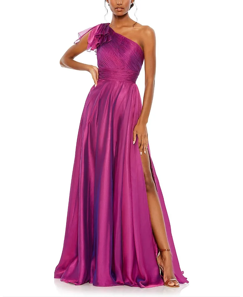 Mac Duggal Pleated One Shoulder Chiffon Gown