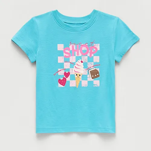 Okie Dokie Toddler & Little Girls Round Neck Short Sleeve Regular Fit Graphic T-Shirt, 2t, Blue