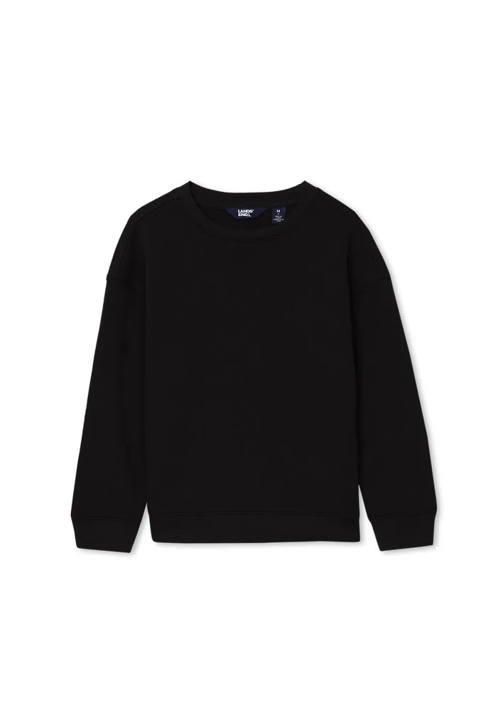 Kids Relaxed Fit Fleece Crewneck Sweatshirt - Lands' End - Black - L