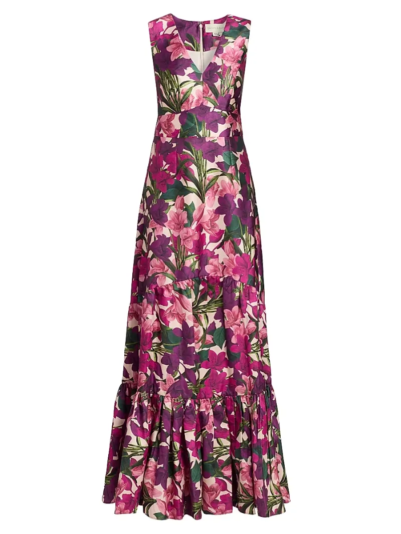 SACHIN BABI Women's Rori Floral Tiered Gown - Casa Blanca Lillies - Size 2