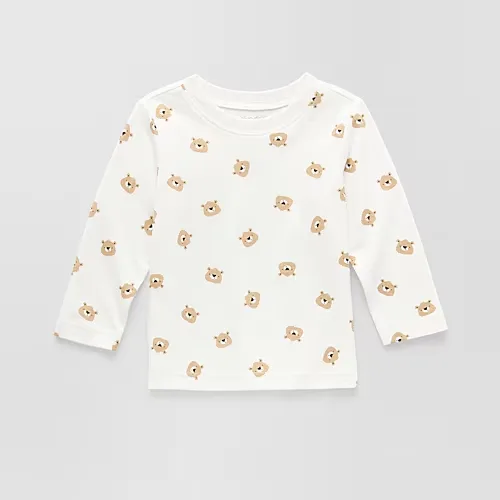 Okie Dokie Baby Boys Round Neck Long Sleeve Regular Fit Graphic T-Shirt, 9 Months, White