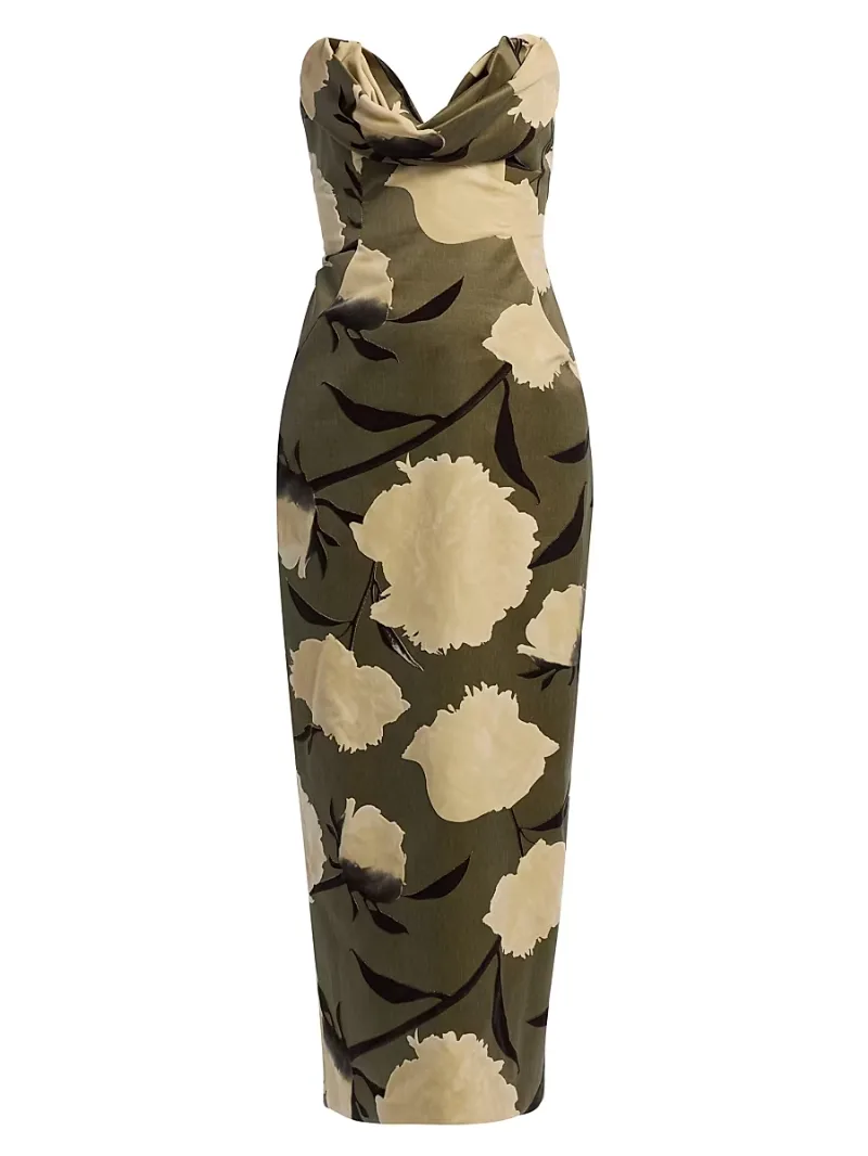 Women's Draped Bust Sheath Cocktail Dress - Brown Multi - Size 2
