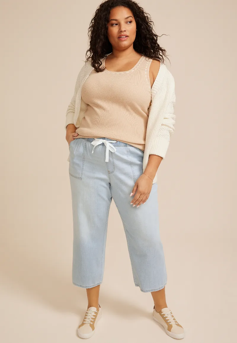 Maurices Plus Size Jeans Women's Jeans High Rise Light Soft Straight Cropped Jean Blue Denim