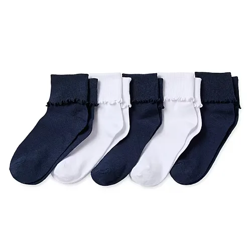 Thereabouts Little & Big Kid Girls 5 Pair Turncuff Socks, Small, Blue