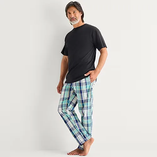 St. John's Bay Mens Crew Neck Short Sleeve Pajama Top, Small, Black