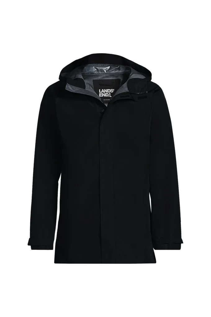 Men's Waterproof Hooded Packable Rain Jacket - Lands' End - Black - L