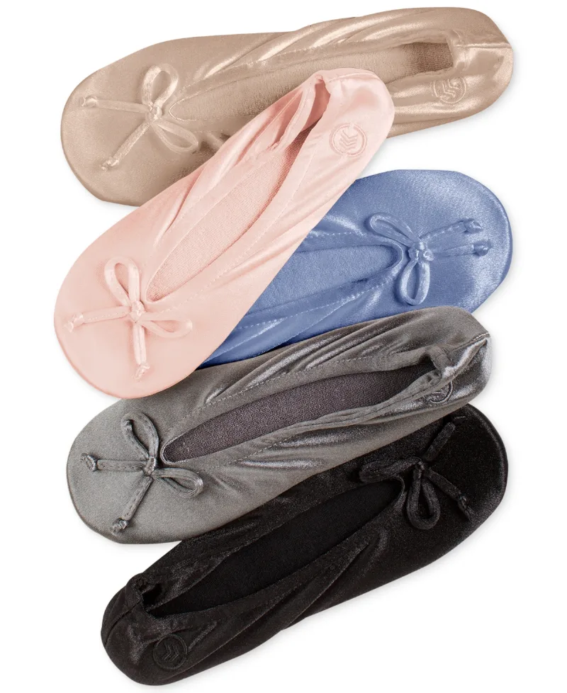 Isotoner Signature Women's Satin Ballerina Slippers with Bow - Cream