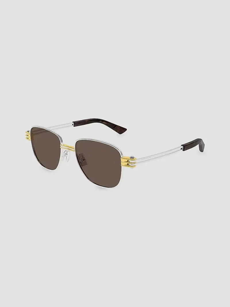 Bottega Veneta Men's Bolt 51MM Square Sunglasses - Silver Gold Brown