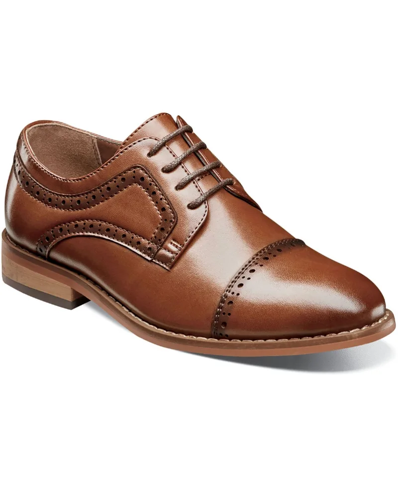 Stacy Adams Little Boy Dickinson Cap Toe Oxford Shoe - Cognac