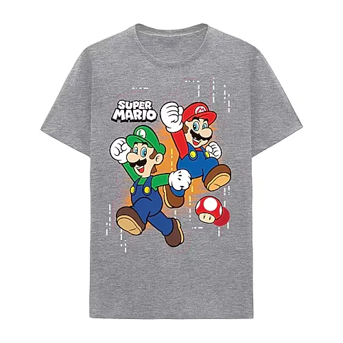 Little & Big Kid Boys Crew Neck Short Sleeve Regular Fit Super Mario Graphic T-Shirt, X-large (18-20), Gray