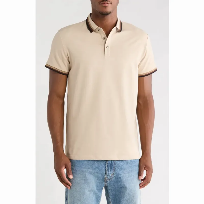 T.R. PREMIUM Stripe Stretch Cotton Polo in Sand at Nordstrom Rack, Size Xx-Large