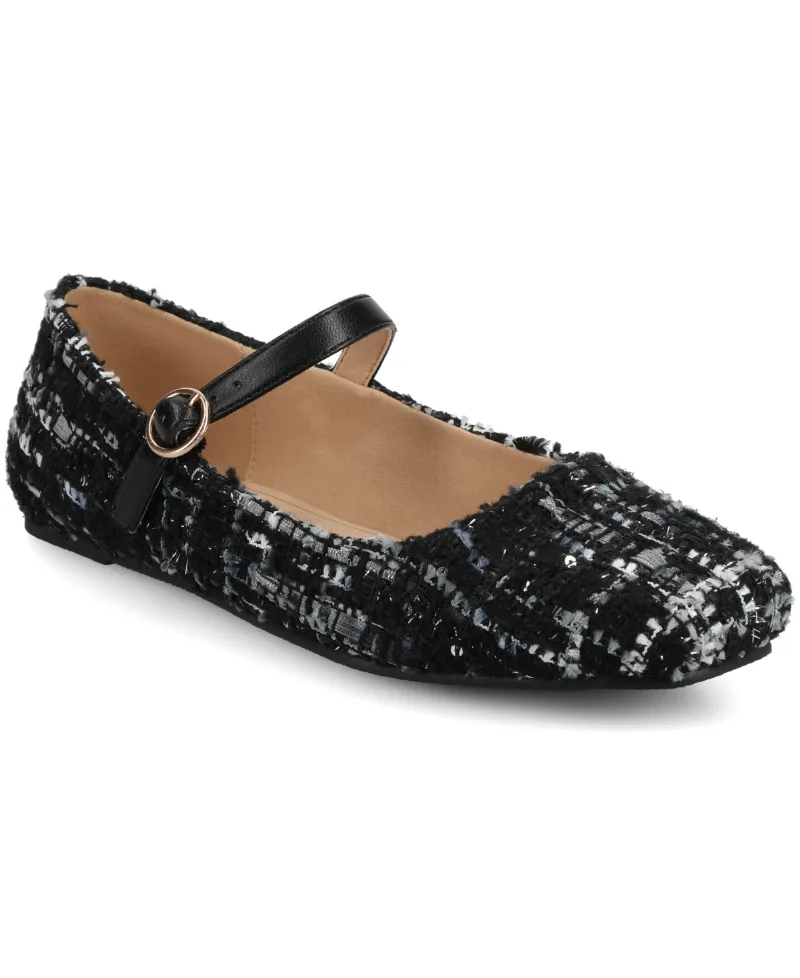 Journee Collection Women's Carrie Square Toe Mary Jane Flats - Black Tweed