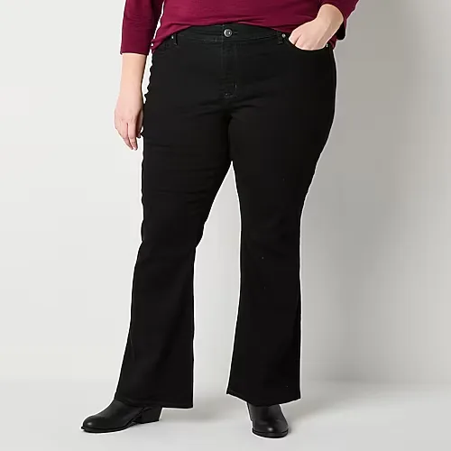 St. John's Bay Secretly Slender Womens Mid Rise Bootcut Jean, 18w, Black