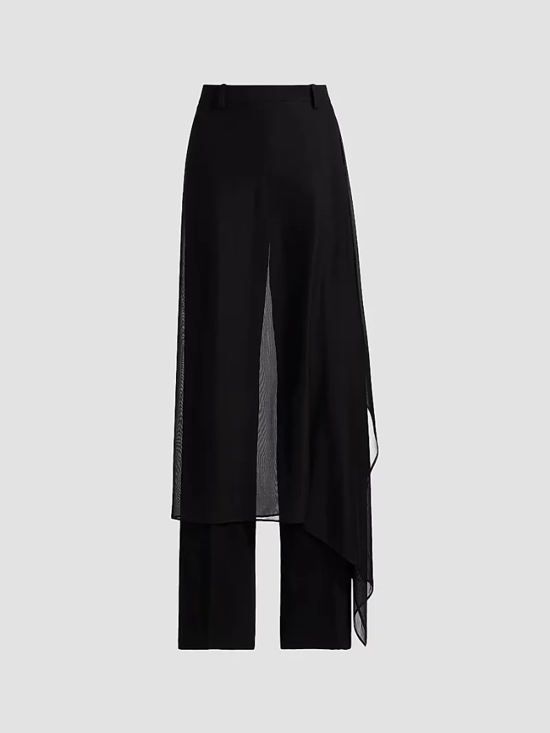 Women's Veiled Wool Crepe Trousers - Black - Size 14