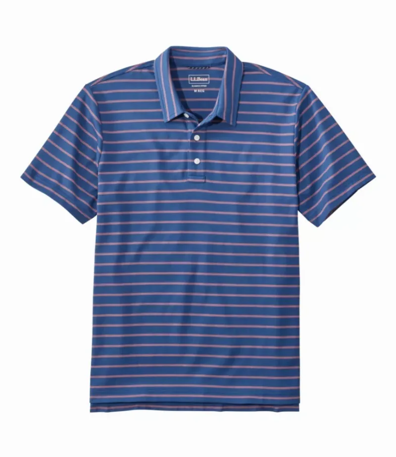 L.L.Bean Men's Comfort Stretch Performance Polo, Short-Sleeve, Slightly Fitted, Stripe Deep Blue XXXL, Cotton Blend L. L.Bean