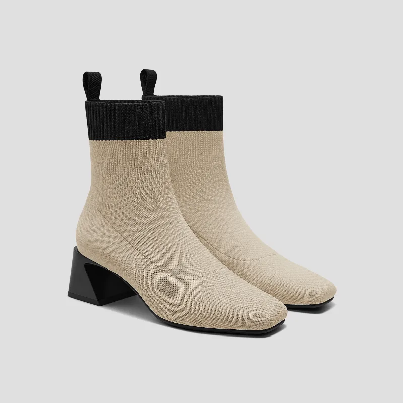 VIVAIA Square-Toe Water-Repellent Block Heeled Boots (Regina Pro)|ALMOND BLACK|9-9.5