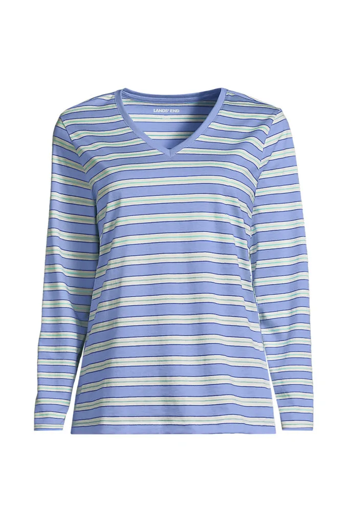 Petite Supima Cotton Long Sleeve V-Neck T-Shirt - Lands' End - L