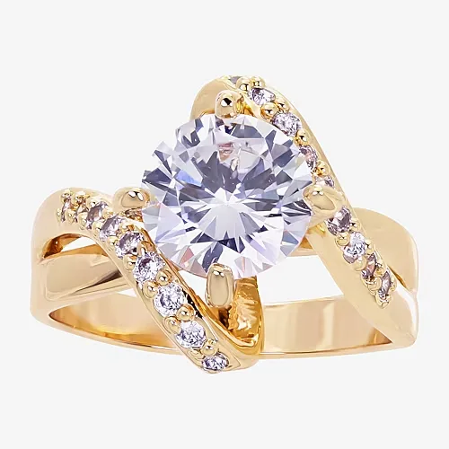 Sparkle Allure Womens Cubic Zirconia 14K Gold Over Brass Round Bypass Engagement Ring, 9