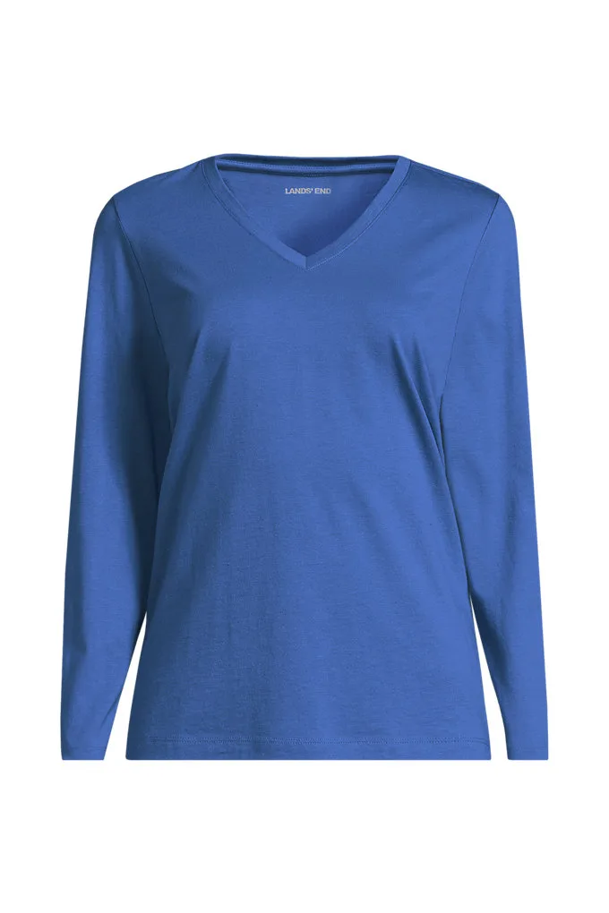 Tall Supima Cotton Long Sleeve V-Neck T-Shirt - Lands' End - Blue - M