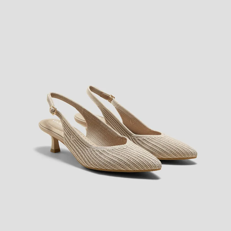 VIVAIA Pointed-Toe Kitten Slingback Heels (Selena)|ALMOND|US 11