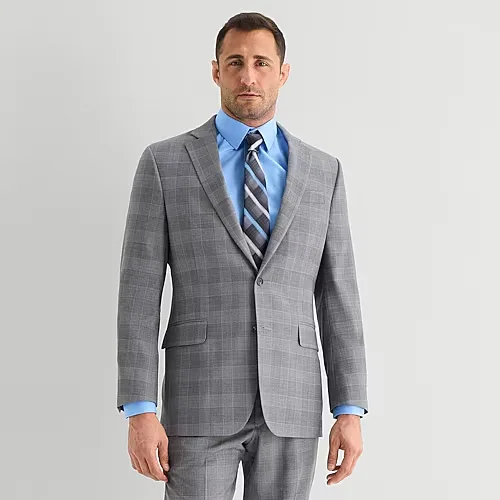 Stafford Coolmax All Season Ecomade Mens Classic Fit Plaid Suit Jacket, 46 Regular, Blue