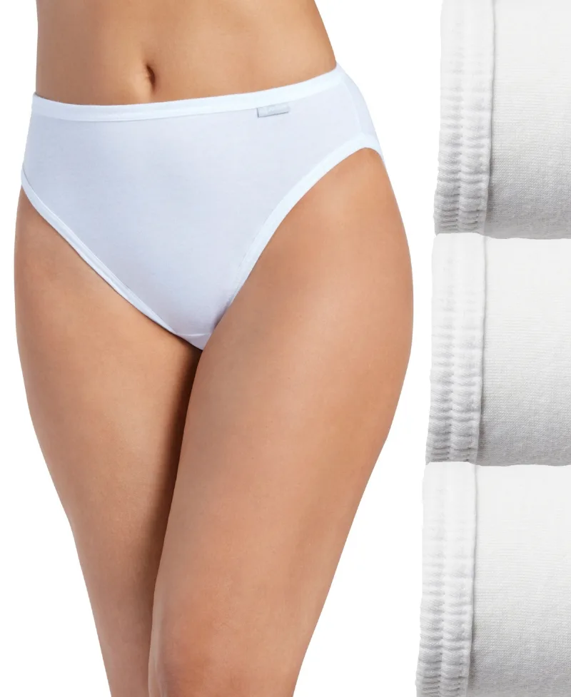 Jockey Elance French Cut 3 Pack Underwear 1485 1487, Extended Sizes - White/White/White