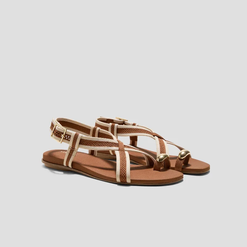 VIVAIA Square-Toe Slingback Toe Ring Sandals (Derorice)|DARK CARAMEL & CREAM IVORY ANTIQUE WEAVE|US 11
