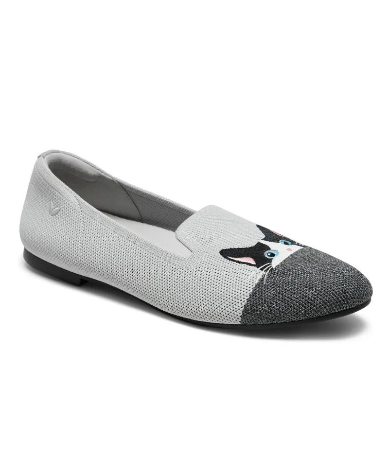 Vivaia Women's Audrey Round-Toe Slip-On Embroidered Loafers - Oyster grey/rich grey - moo cat
