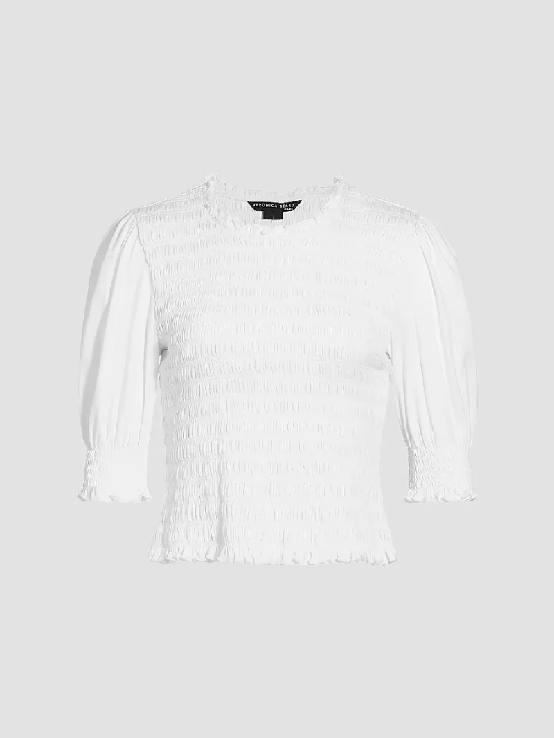 Veronica Beard Women's Langston Smocked Top - White - Size XL