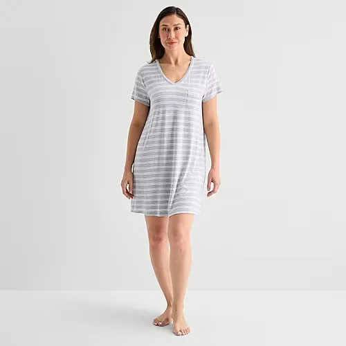 Liz Claiborne Cool and Calm Womens Short Sleeve Crew Neck Nightshirt, Large, Gray