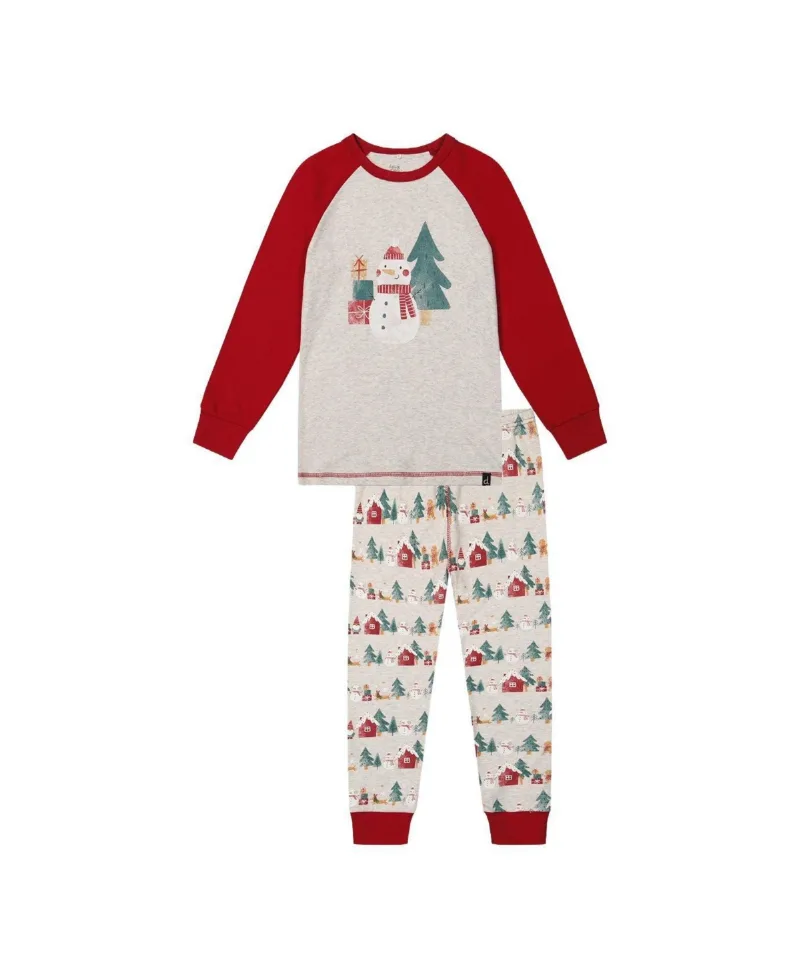Deux par Deux Little and Big Unisex (6-12) Cotton Two Piece Christmas Pajama Set - Beige christmas print