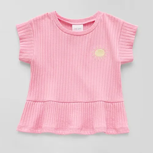 Okie Dokie Toddler & Little Girls Round Neck Short Sleeve Peplum Top, 5t, Pink