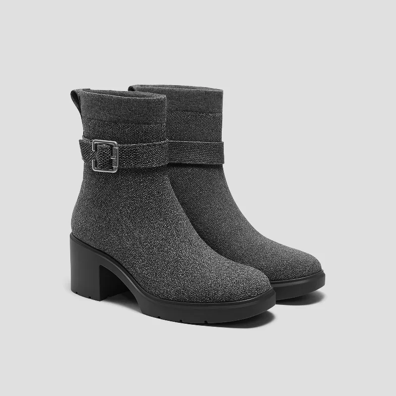 VIVAIA Square-Toe Water-Repellent Heeled Boots (Gisella)|RICH GREY|US 9