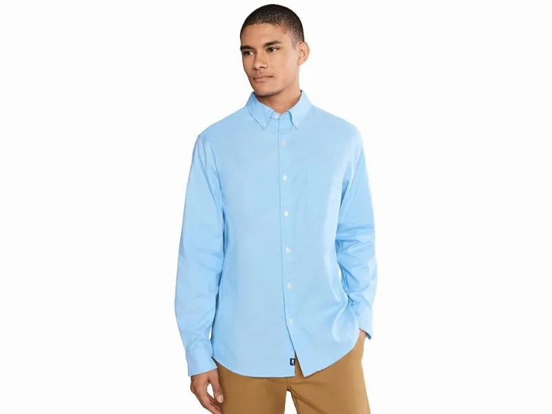 Vineyard Vines Seawall Solid Oxford Shirt Men's Clothing Ocean Breeze : LG, Chiffon/Elastane
