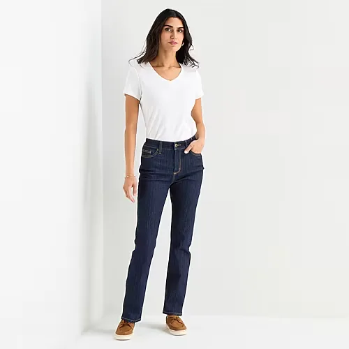 St. John's Bay Womens Mid Rise Secretly Slender Straight Leg Jean, 10 Long, Blue