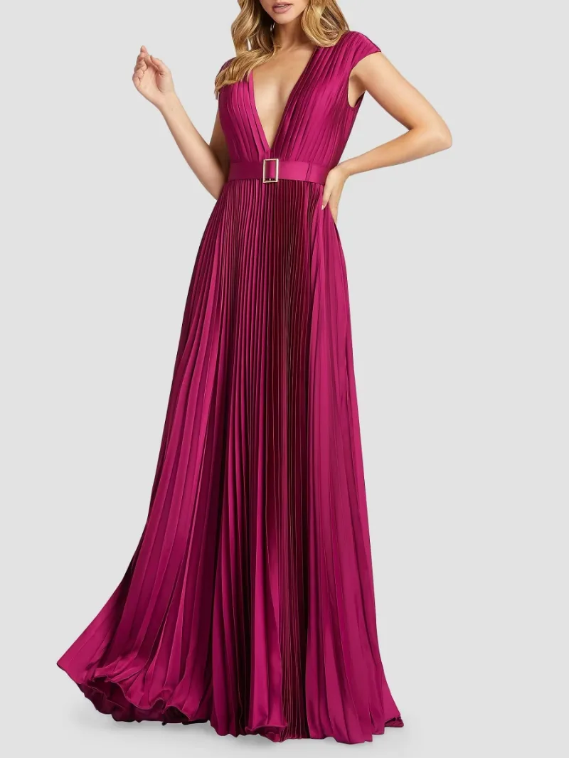 Mac Duggal Women's Ieena Satin Pleated Gown - Raspberry - Size 10