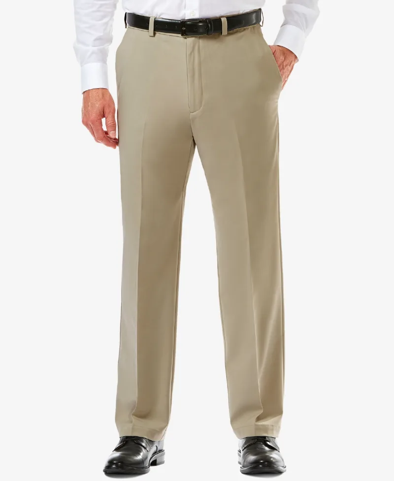 Men's Haggar Cool 18 Pro Classic-Fit Expandable Waist Flat Front Stretch Dress Pants - Khaki