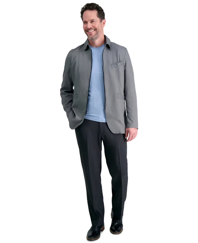 Haggar Men's Premium Comfort Stretch Classic-Fit Solid Flat Front Dress Pants - Charcoal